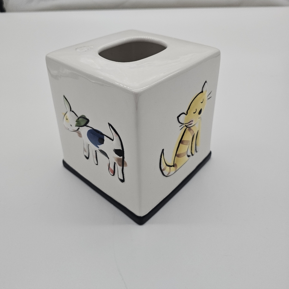 Jenny Faq Ceramic Animal Tissue Box Cover - Whimsical Cat & Dog